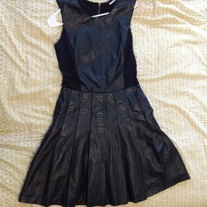 Halogen leather pleated skirt dress